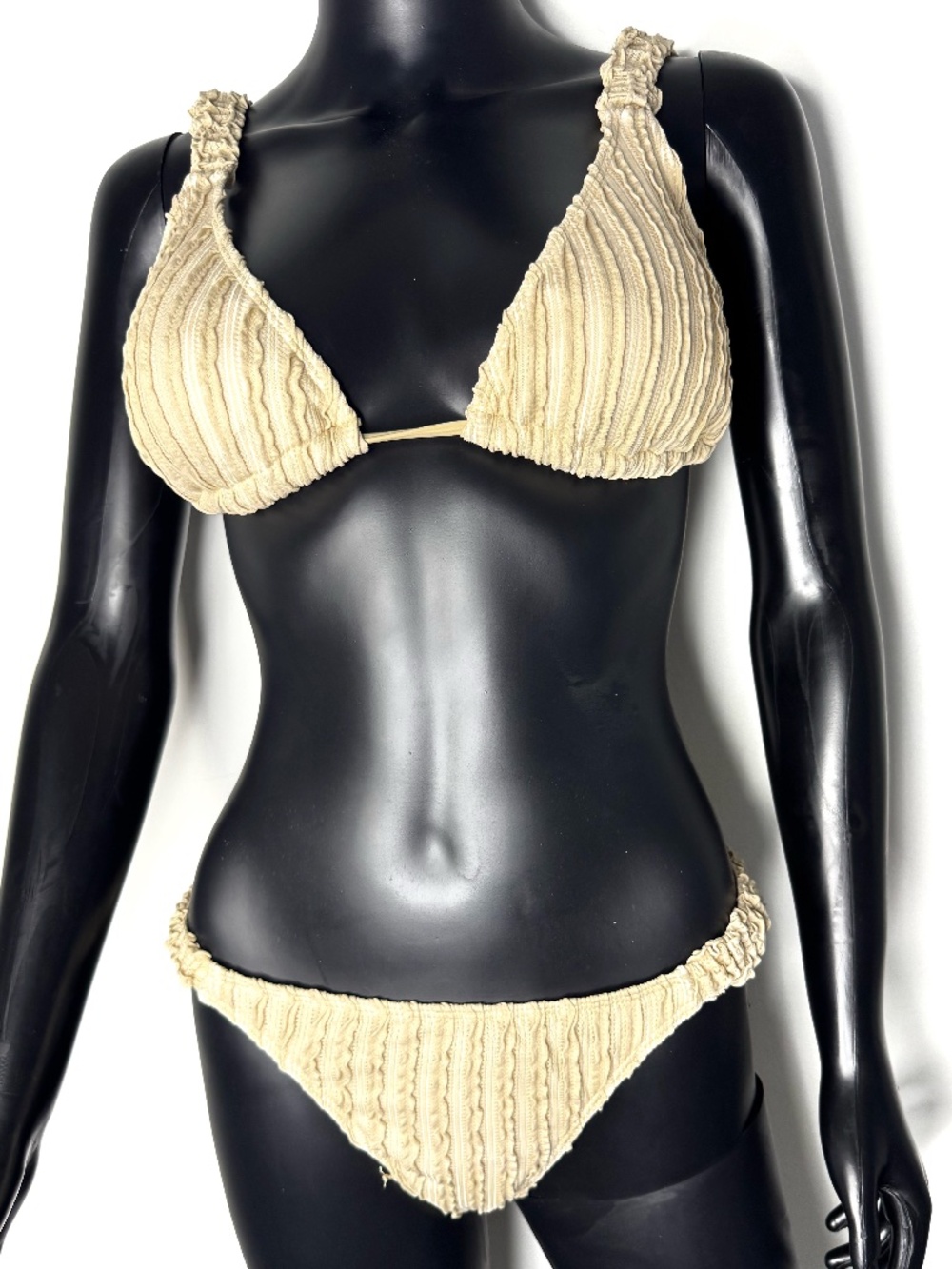 Beige textured two-piece swimsuit, size L